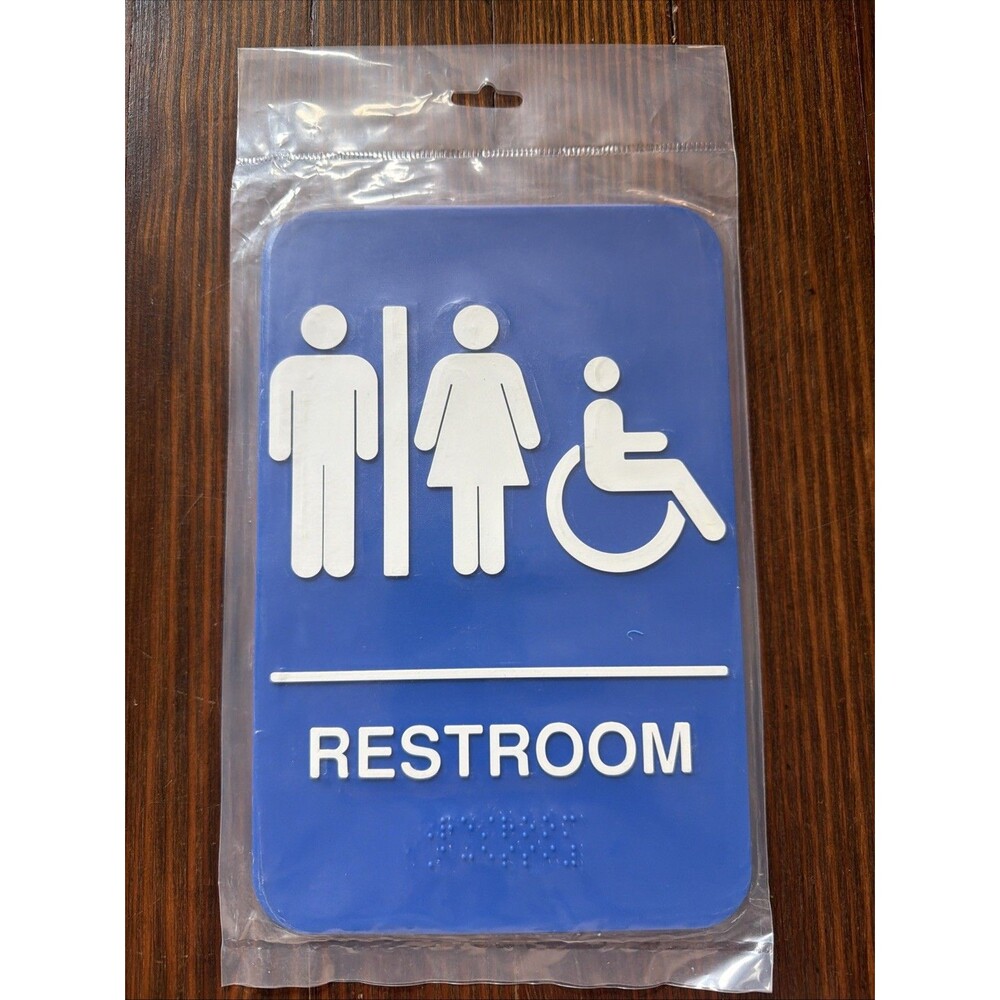 Blue ADA Compliant  Mens Women's Accessible Bathroom Sign 9x6 NWT